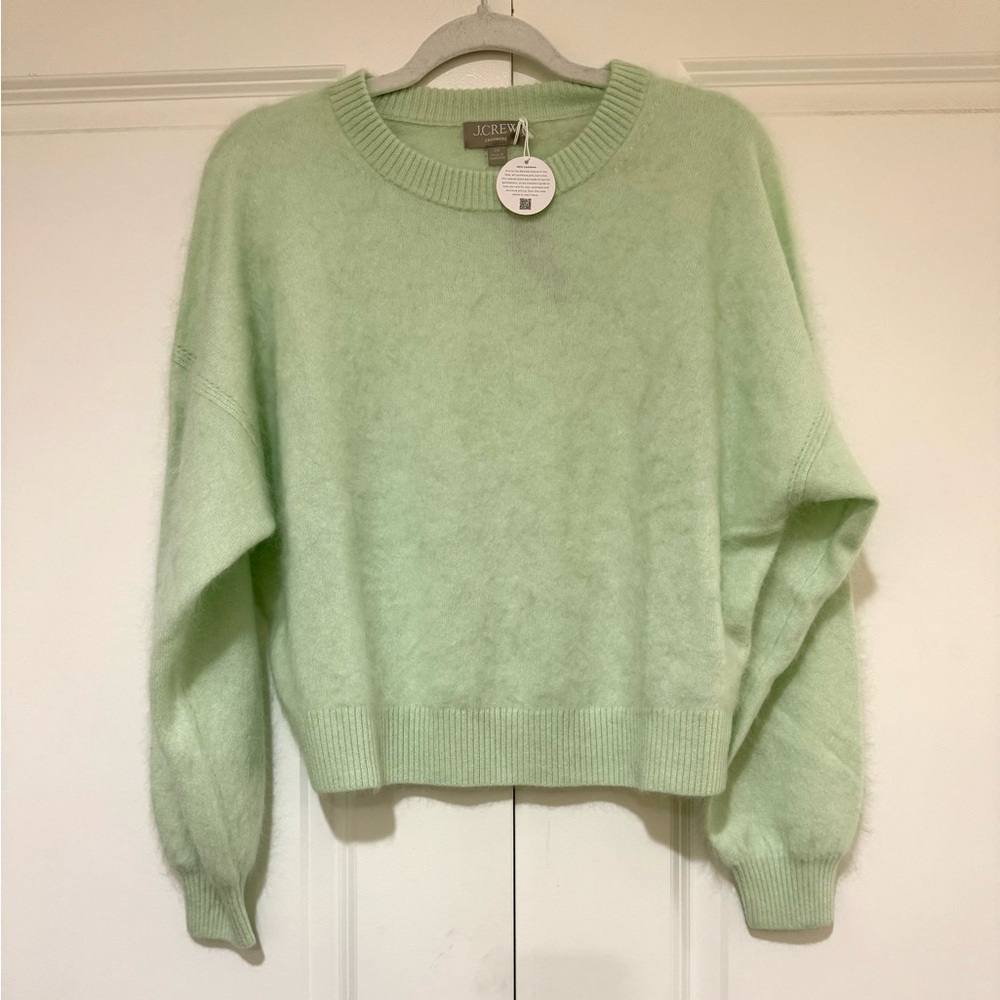 NWT J. Crew Top Rated Brushed Cashmere Blouson- Sleeve Sweater Sheer Mint - Picture 8 of 11